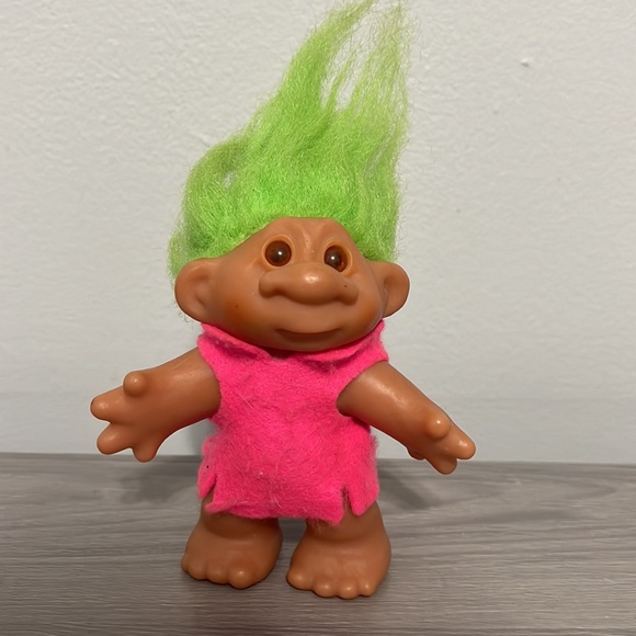 Dam Other - Vintage Dam Troll with Green Hair and Pink Felt Shirt or Dress
